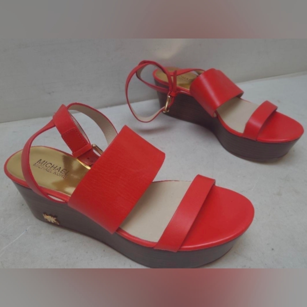 Michael Kors Poesy Red Wedge Platform Sandals Size 9 Used Exc  MSRP $150 - Picture 2 of 8